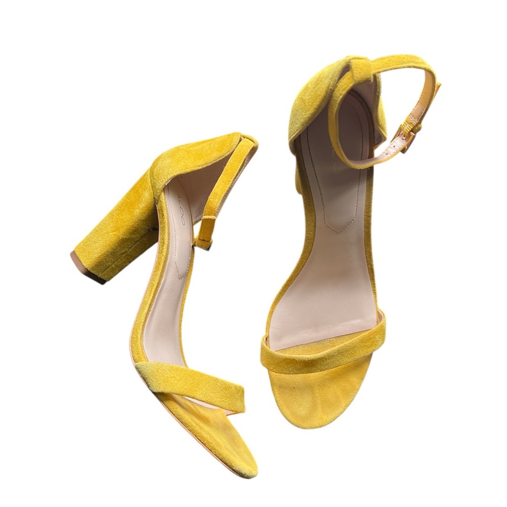 Aldo | Yellow Suede Leather Block Heel Sandals Size 8